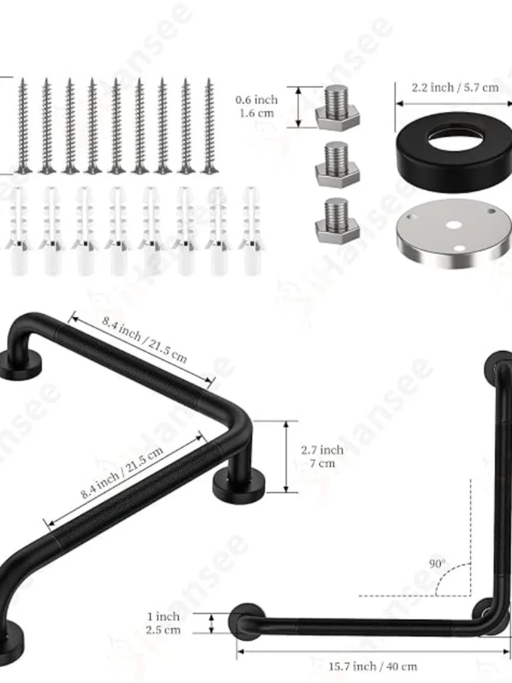 Black L-Shaped Shower Grab Bar – Stainless Steel Anti-Slip Safety Rail 16